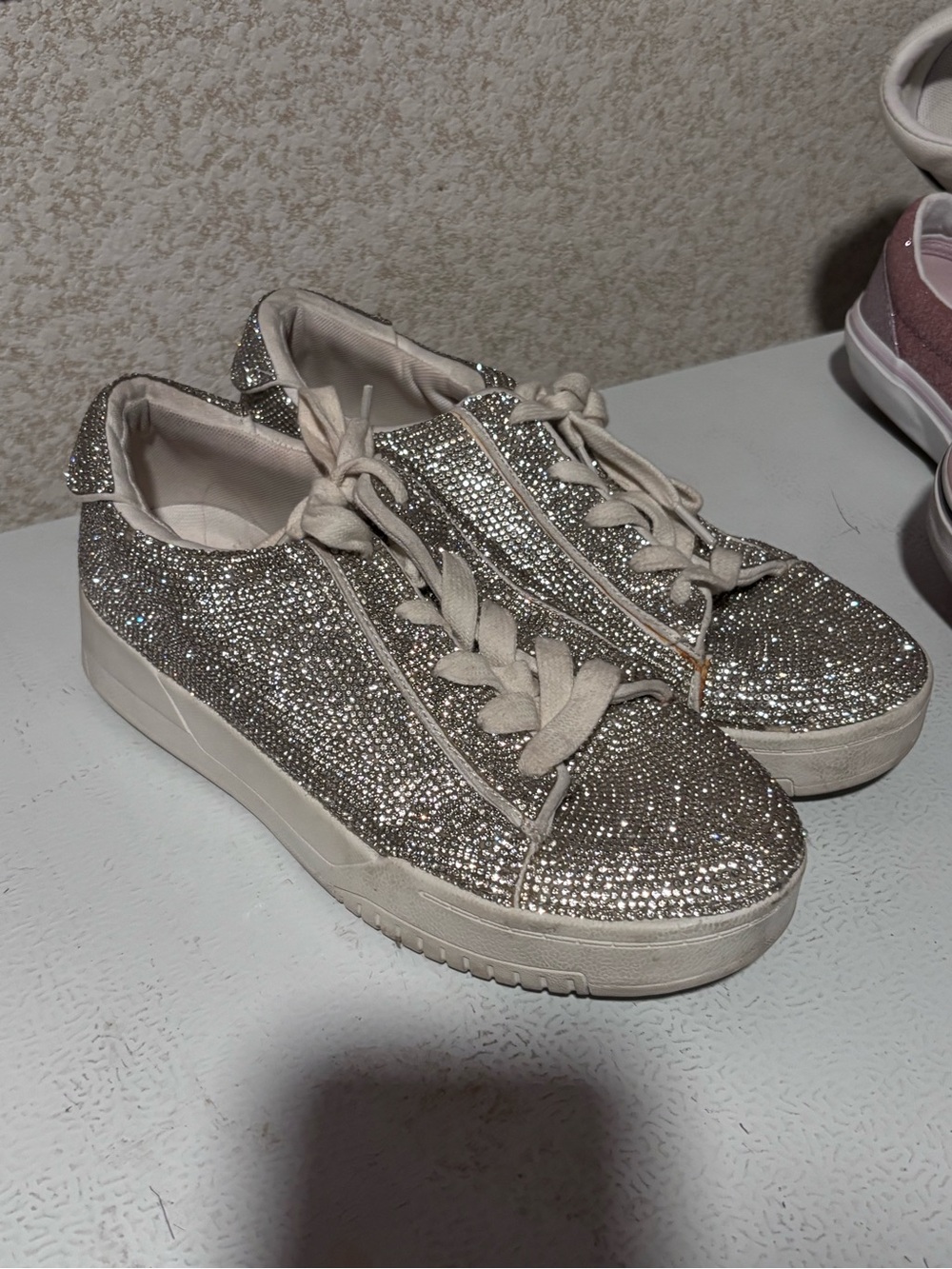 Jessica Simpson Silver Crystal Embellished Lace-Up Sneakers